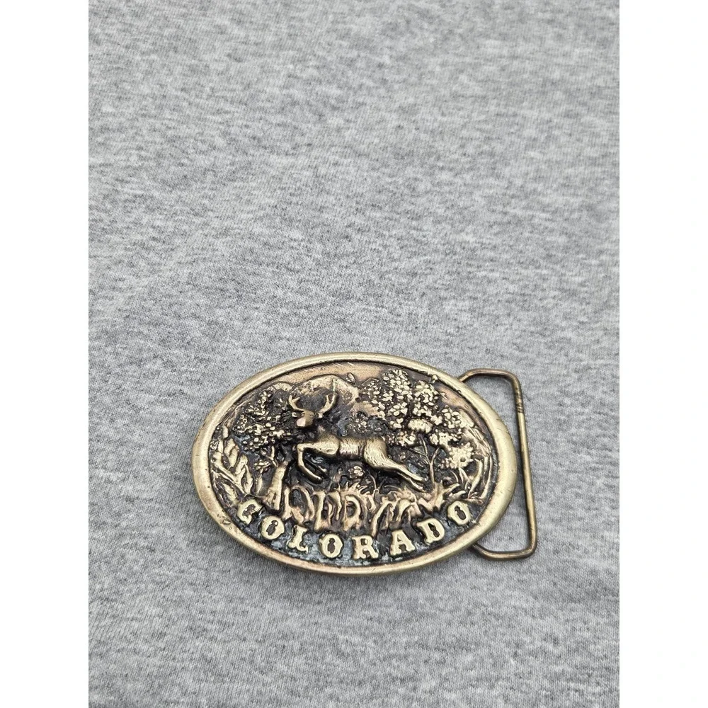 Vintage 1975 A Dezy Colorado Deer Buck Solid Brass Belt Buckle Hunting Western